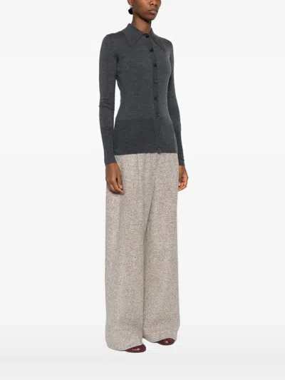 Mark Kenly Domino Tan Button-front Collared Cardigan In Gray