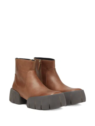 Diesel D-tex-oiled Leather Ankle Boots With Split Sole In Brown