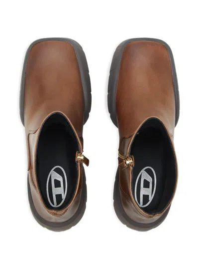 Diesel D-tex-oiled Leather Ankle Boots With Split Sole In Brown