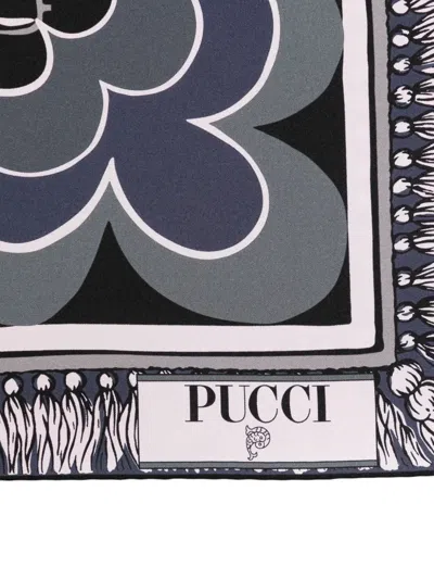 Pucci Printed Silk Scarf In Blue