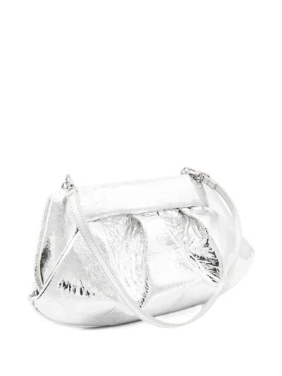 Themoirè Metallic Finish Structured Clutch Bag With Handle In Silver