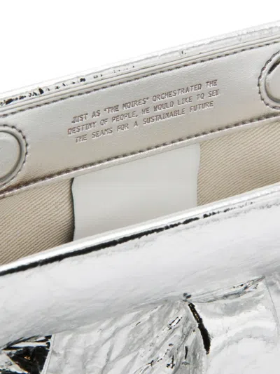 Themoirè Metallic Finish Structured Clutch Bag With Handle In Silver