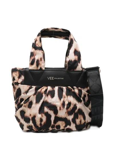 Veecollective Mini Caba Leopard Print Recycled Polyester Tote In White