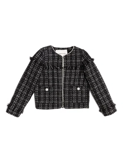 Bcbg Tweed Frayed Jacket In Black