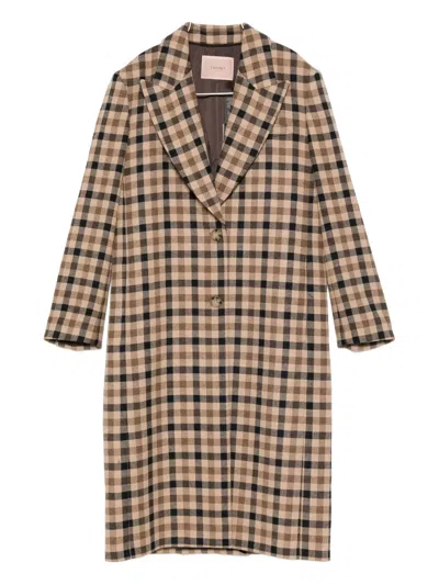 Twinset Checked Single-breasted Coat In Brown