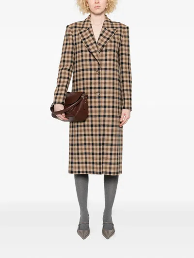 Twinset Checked Single-breasted Coat In Brown