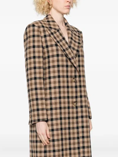Twinset Checked Single-breasted Coat In Brown