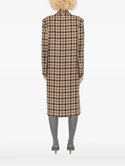 Twinset Checked Single-breasted Coat In Brown