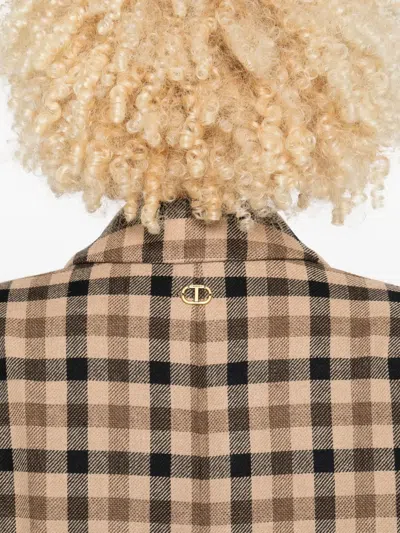 Twinset Checked Single-breasted Coat In Brown