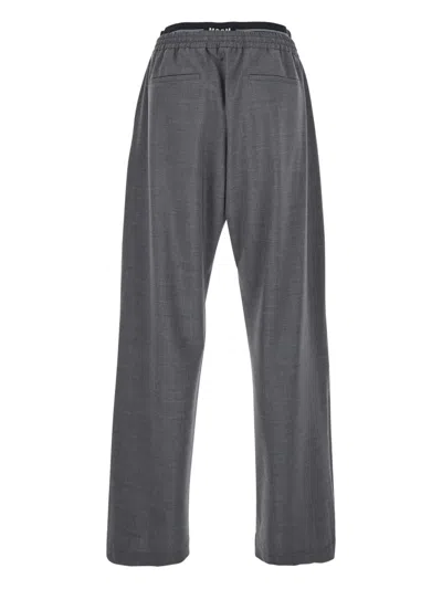 Msgm Grey Pants With Elastic Drawstring Waist In Wool Stretch Man In Gray