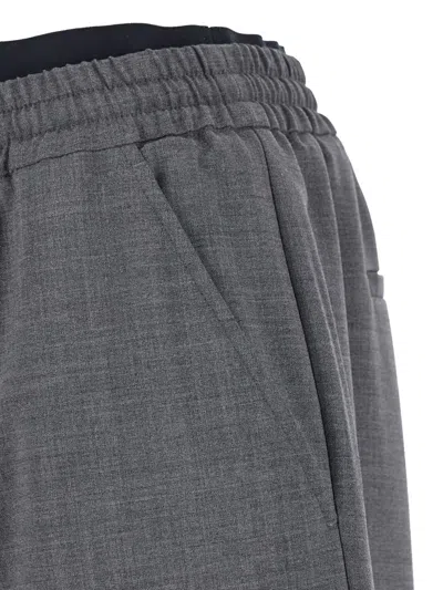 Msgm Grey Pants With Elastic Drawstring Waist In Wool Stretch Man In Gray