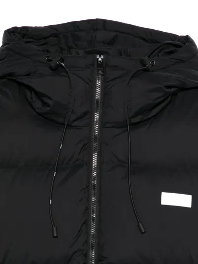 Msgm Short Black Down Jacket With White Label And Zip  In Black