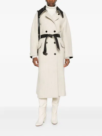 Mark Kenly Domino Tan Cibel Wool Double-breasted Coat In White