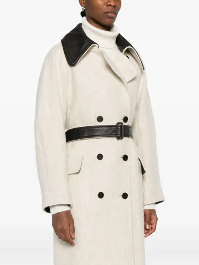 Mark Kenly Domino Tan Cibel Wool Double-breasted Coat In White