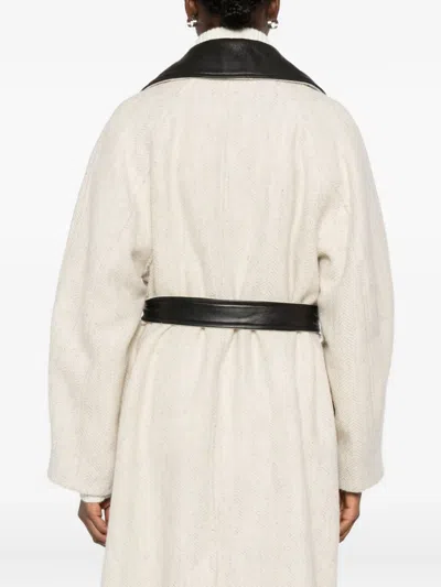 Mark Kenly Domino Tan Cibel Wool Double-breasted Coat In White