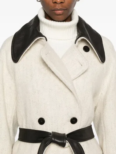 Mark Kenly Domino Tan Cibel Wool Double-breasted Coat In White