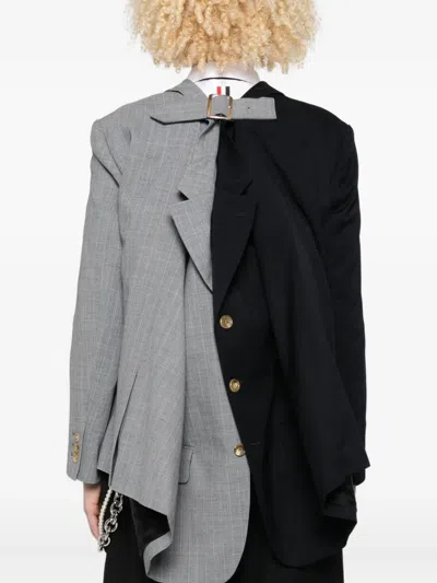 Comme Des Garçons Pinstriped Two-tone Jacket In Black