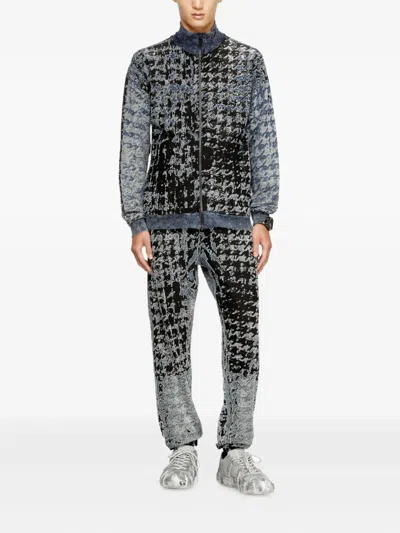 Diesel Devoré-houndstooth Elasticated Trousers In Multi