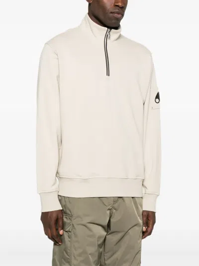 Moose Knuckles Half-zip Logo-patch Sweatshirt In Neutral