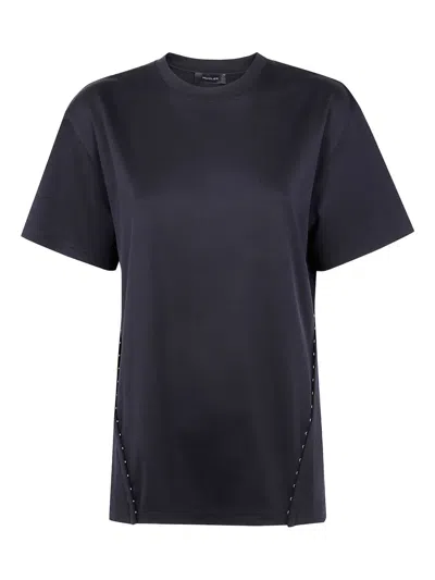 Mugler Short Sleeve Round Neck Top With Studs In Blue