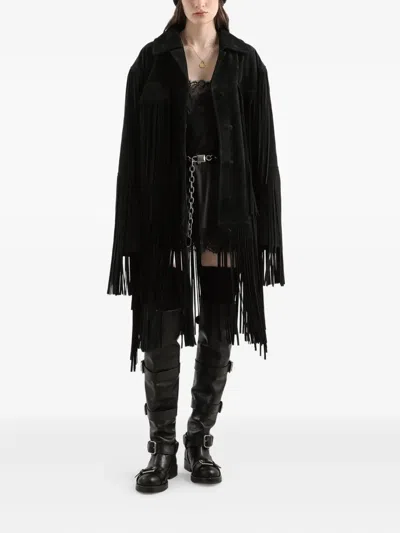 Dolce & Gabbana Pleated Fringe Coat In Black