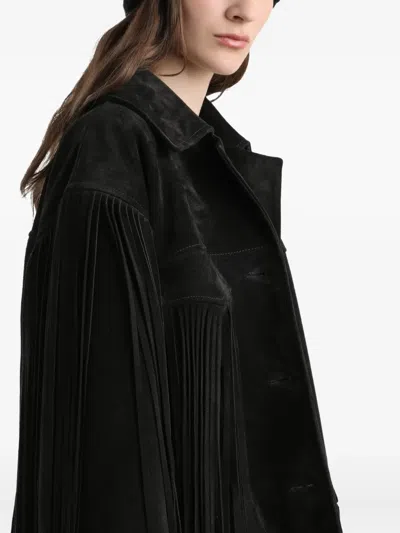 Dolce & Gabbana Pleated Fringe Coat In Black