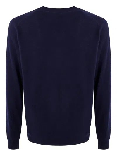 Mc2 Saint Barth Dark Blue Crew Neck Sweater With Red Embroidery In Blue