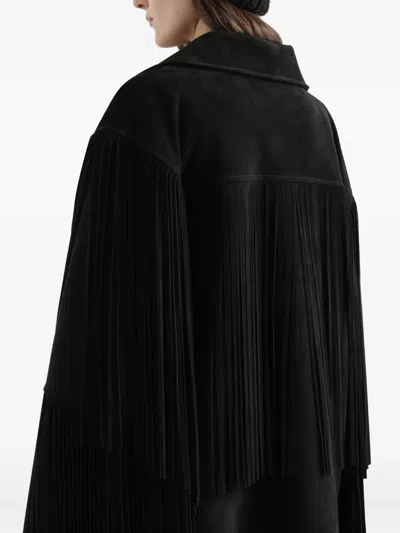 Dolce & Gabbana Pleated Fringe Coat In Black