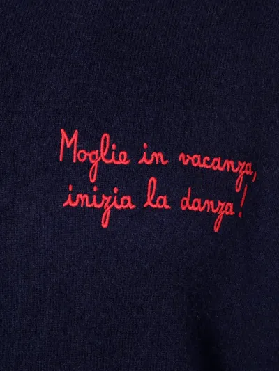 Mc2 Saint Barth Dark Blue Crew Neck Sweater With Red Embroidery In Blue