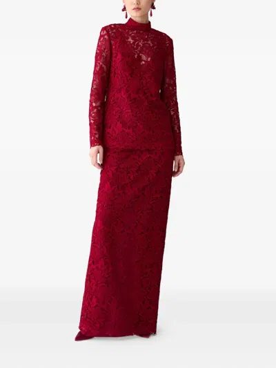 Carolina Herrera Floral-lace Maxi Skirt In Red