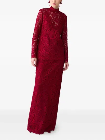 Carolina Herrera Floral-lace Maxi Skirt In Red
