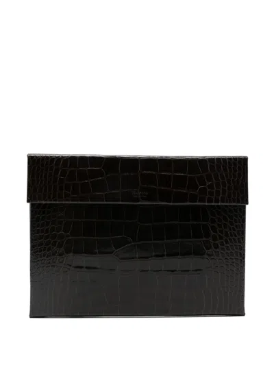 Tom Ford Crocodile-print Leather Document Holder In Brown