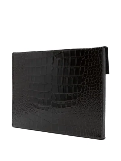 Tom Ford Crocodile-print Leather Document Holder In Brown
