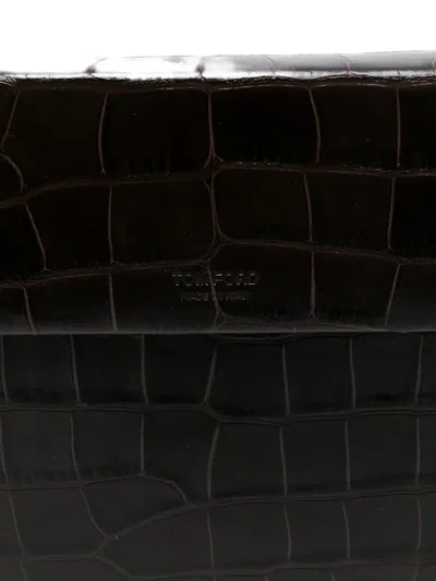 Tom Ford Crocodile-print Leather Document Holder In Brown