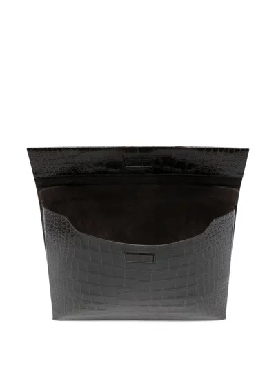 Tom Ford Crocodile-print Leather Document Holder In Brown
