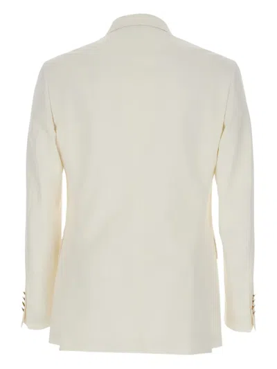 Reveres 1949 White Double Breasted Jacket With Peak Lapels In Virgin Wool And Cotton Blend Woman In Multi