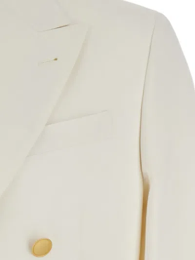 Reveres 1949 White Double Breasted Jacket With Peak Lapels In Virgin Wool And Cotton Blend Woman In Multi
