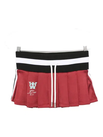 Off-white Pleated Skirt With Drawstring In Red