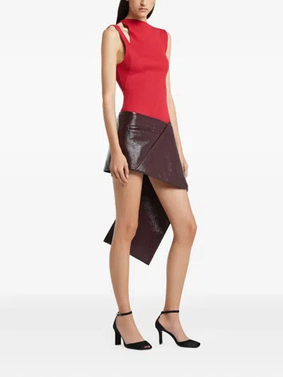 Courrèges Asymmetric Ribbed Sleeveless Top In Red