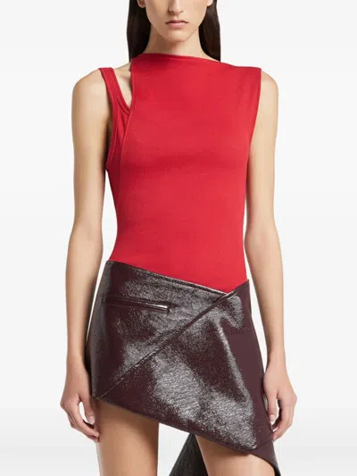 Courrèges Asymmetric Ribbed Sleeveless Top In Red