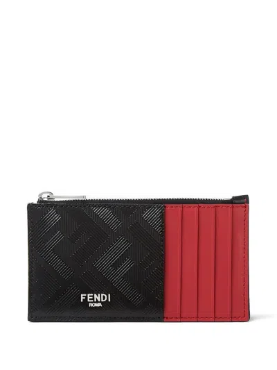 Fendi Ff-pattern Zip Cardholder In Black