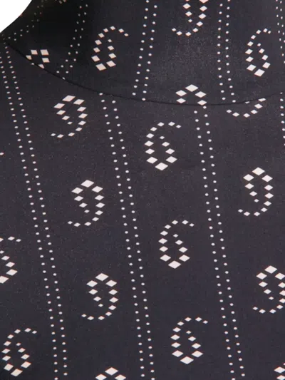 Tory Burch Turtleneck Long Sleeve Fitted Patterned Top In Blue