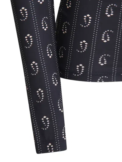 Tory Burch Turtleneck Long Sleeve Fitted Patterned Top In Blue