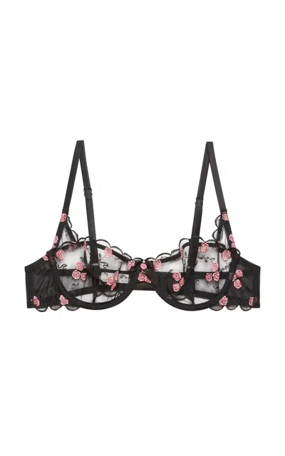 Fleur Du Mal Rose And Vine Embroidery Balconette Bra In Multi