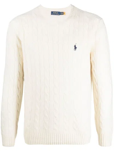 Polo Ralph Lauren Textured Cable Knit Sweater With Round Neckline And Fitted Silhouette In White