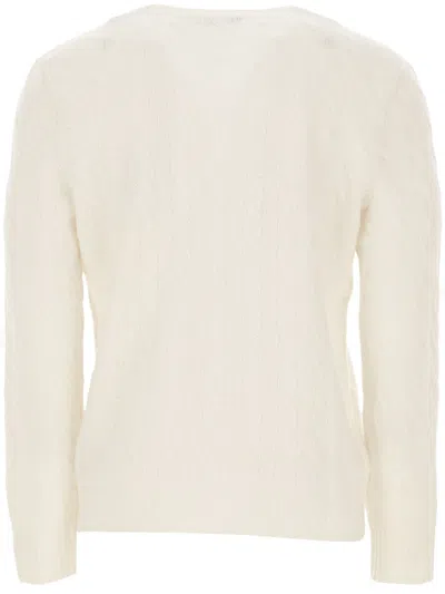 Polo Ralph Lauren Textured Cable Knit Sweater With Round Neckline And Fitted Silhouette In White