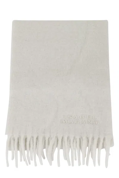 Isabel Marant Ecru Alpaca Blend Scarf With Fringed Ends In Gray