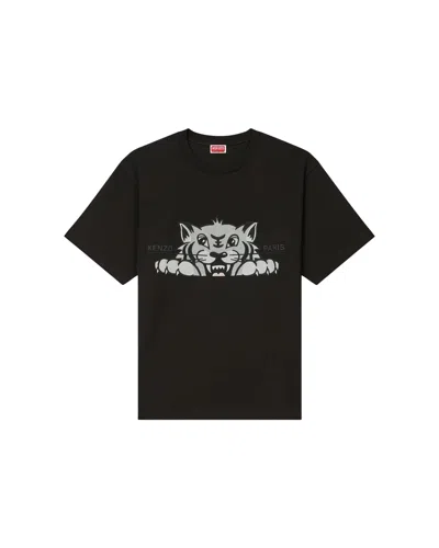 Kenzo Graphic Print Crew Neck Cotton T-shirt In Black