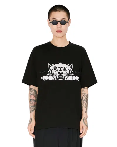 Kenzo Graphic Print Crew Neck Cotton T-shirt In Black