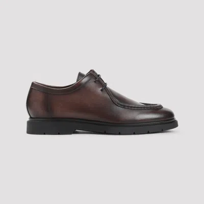 Kiton Black Leather Lace Up Shoes In Brown